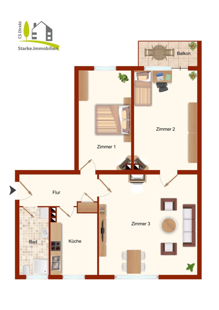 Grundriss-Skizze 3 Zimmerwohnung am Kieler Südfriedhof Grundriss-Skizze 3 Zimmerwohnung am Kieler Südfriedhof